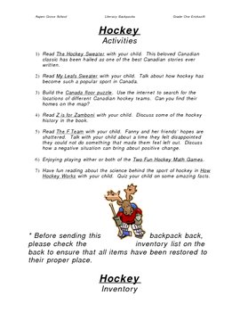 Preview of Literacy Backpack - Hockey