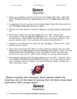 Preview of Literacy Backpack - SPACE