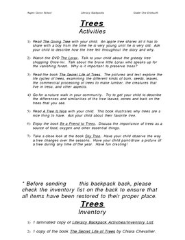 Preview of Literacy Backpack - TREES