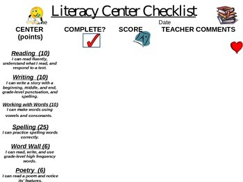 Preview of Literacy Center Checklist