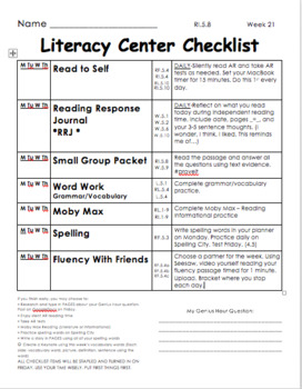 Preview of Literacy Center Checklist **FULLY EDITABLE!!**
