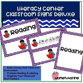 Preview of Literacy Center Classroom Signs Deluxe
