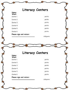 Preview of Literacy Center Grade Sheet