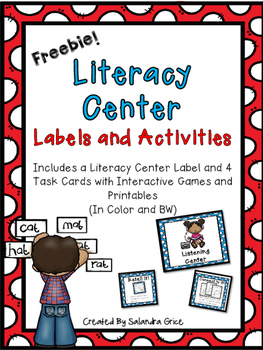 Preview of Literacy Center Labels and Activities-Freebie!