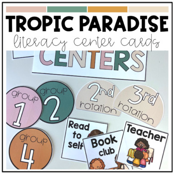Preview of Literacy Center Rotation Cards | TROPIC PARADISE | Editable