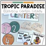 Literacy Center Rotation Cards | TROPIC PARADISE | Editable