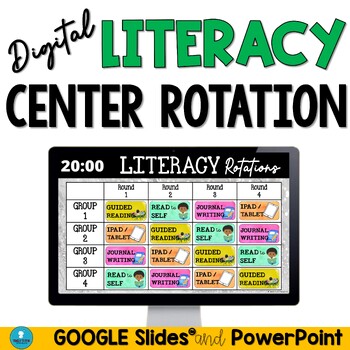 Preview of Literacy Center Rotation Slides with Editable Center Rotation Charts and Timers