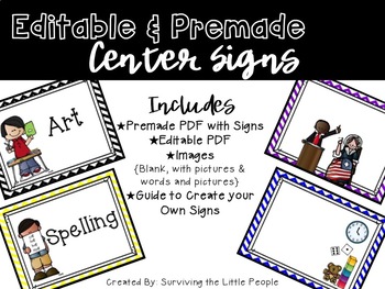 Preview of Chevron Literacy Center (station) Signs {Editable}