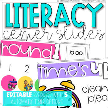 Preview of Literacy Center Rotation Slides {Editable and with Automatic Timers}