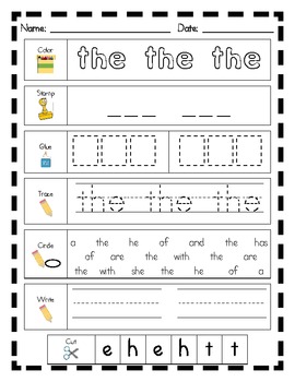Preview of Literacy Center Word Work: Printables for Fry's List of Sight Words {1-25}