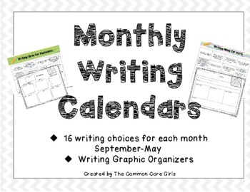 Preview of Monthly Writing Calendars with Graphic Organizers: 2-5 Grade