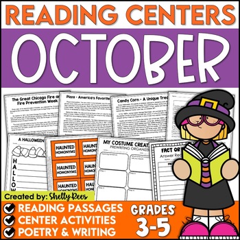Preview of Literacy Centers 3rd, 4th, 5th Grade | October Halloween Reading Centers