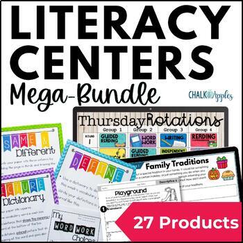 Preview of Literacy Centers BUNDLE - Center Rotation Boards, Vocabulary, Writing, etc.