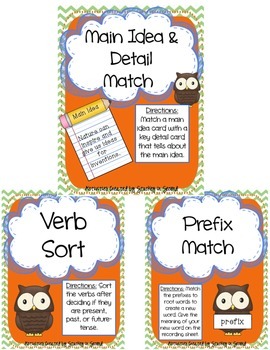 Literacy Centers Pack- Main Idea & Details, Future Tense Verbs ...