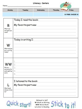 Preview of Literacy Centers - Student Accountability Sheet