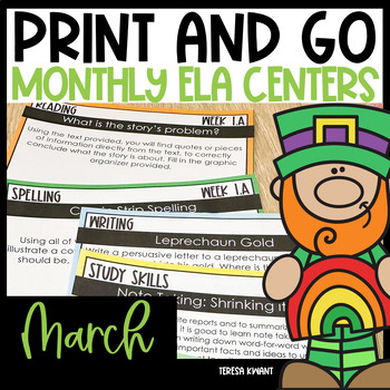 Preview of ELA Centers & Literacy Centers 5th Grade, 4th Grade & 3rd Grade St Patrick's Day