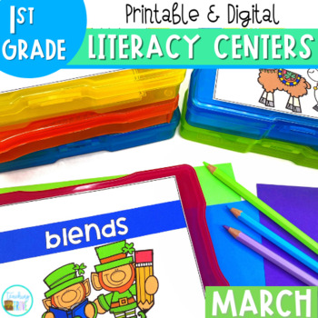 Preview of Literacy Centers for First Grade includes St Patrick's Day