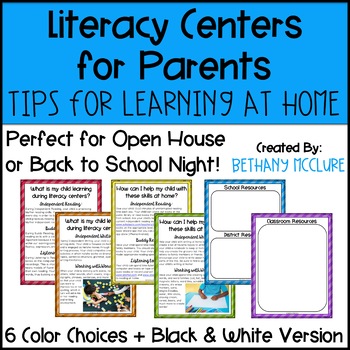 Preview of Back to School Night Parent's Guide to Literacy Centers | Open House