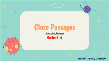 Preview of Literacy Centres  | Cloze Passages | Amazing Animals | Whole Year Plan