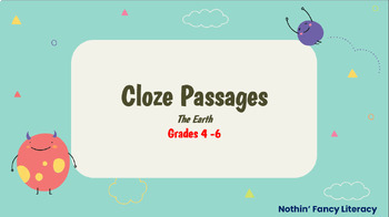 Preview of Literacy Centres  | Cloze Passages | The Earth | Whole Year Plan