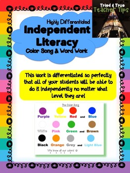 Preview of Literacy Color Song and Word Work