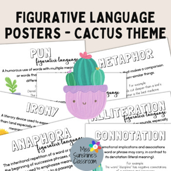 Preview of Literacy Devices Figurative Language Posters English Succulent Cactus Decor