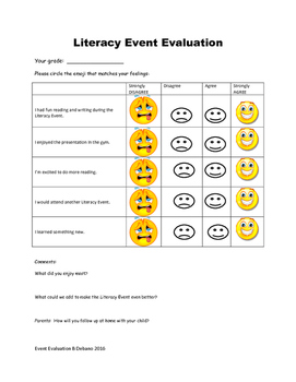 Literacy Event Student Feedback Form by Mrs Debano's Desk | TpT