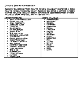 Preview of Literacy Exercise- Constitution and Early Republic Vocabulary