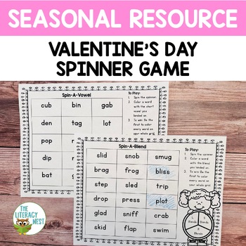 Preview of Literacy Games: Valentine's Day Phonics FREEBIE Spinner Games