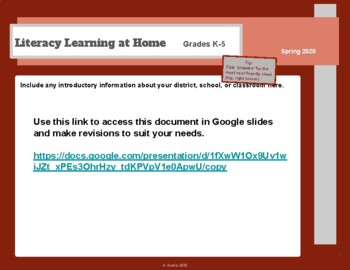Preview of Literacy Learning at Home - Teacher Resource