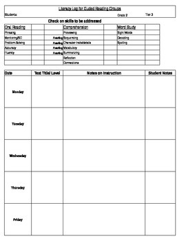 Preview of Literacy Log for Guided Reading Groups
