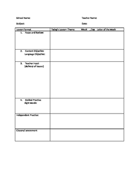 Preview of Literacy/Math 6 Point Lesson Plan Template