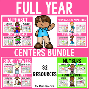 Preview of Full Year Centers Bundle | Alphabet & Sounds | Short Vowel Words | Numbers 1-120