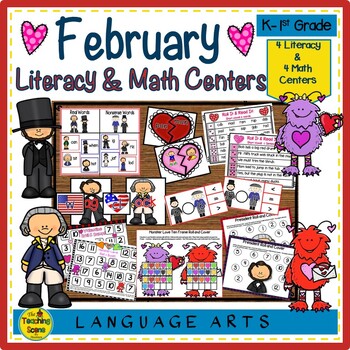 Preview of February Literacy & Math Centers:  Hearts, Love Monsters & Presidents Theme