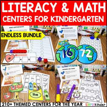 Preview of Math and Literacy Centers Kindergarten, Fall, Winter, Spring, and Summer Centers
