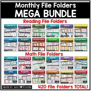 Preview of Literacy & Math Monthly File Folders & Activities | Reading & Math Centers
