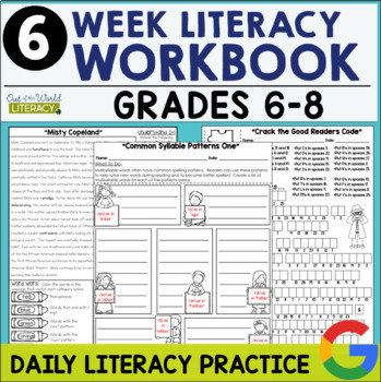 Preview of Literacy Packet Grades 6-8 -6 weeks - Digital & Print