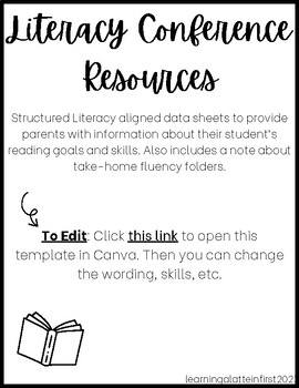 Preview of Literacy Parent Teacher Conference Resources (Editable)