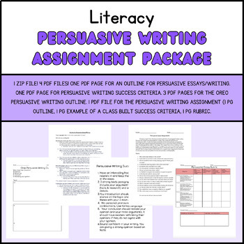 Preview of Literacy Persuasive Essay Assignment Package
