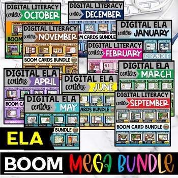 Preview of Literacy Phonics Writing Centers Boom Cards YEAR LONG Bundle