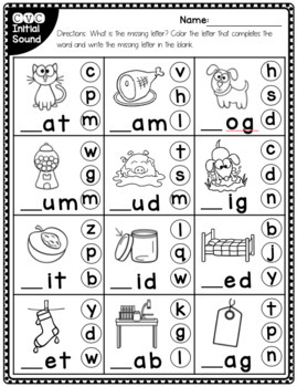 Literacy Printables: CVC Missing Initial Sound Worksheet | TpT