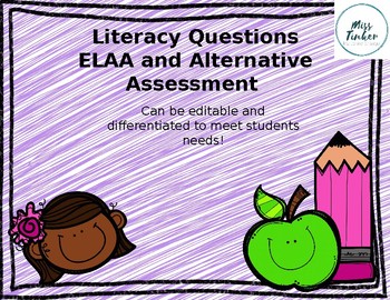 Preview of Literacy Questions- Editable/ Printable