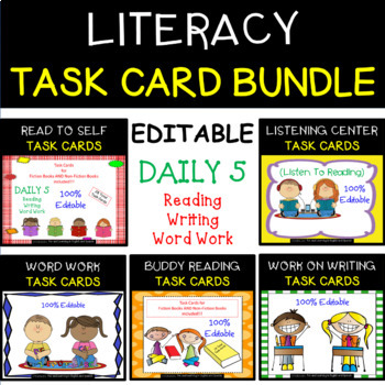 Preview of Literacy - Reading (EDITABLE) Task Card Bundle - Great for Daily 5 & Centers