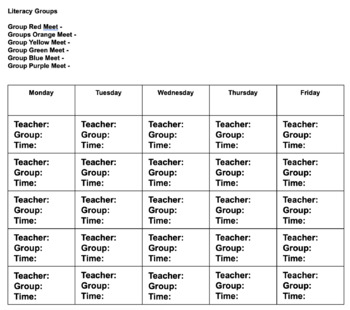 Preview of Literacy Reading Groups Organization 
