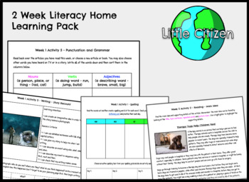 Preview of 2 Week Literacy/Reading Home Distance Learning Pack No Prep