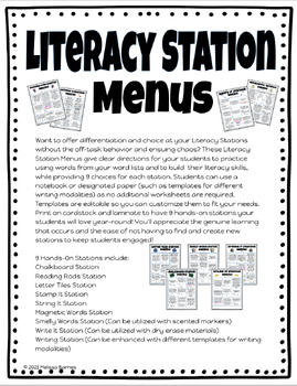 Preview of Literacy Station Menus