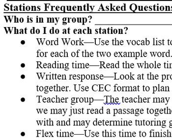 Preview of Literacy Station Schedule for Middle School