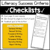 Literacy Success Criteria Checklists Per Unit