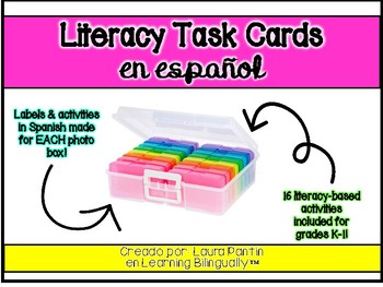 Literacy Task Cards Pack in Spanish (Photo Keeper Box) by Learning  Bilingually