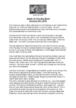 Preview of Literacy - The Night Of The Big Wind Story